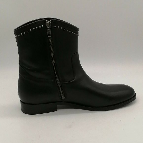 Frye Womens Melissa Stud Short Boots Black Leather Side Zip Block Heel 9.5M NEW - Picture 2 of 10